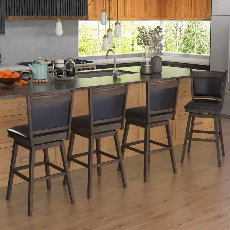 29 Swivel Bar Stools Set of 2 with Back Rubber Wood Legs Sturdy Footrest