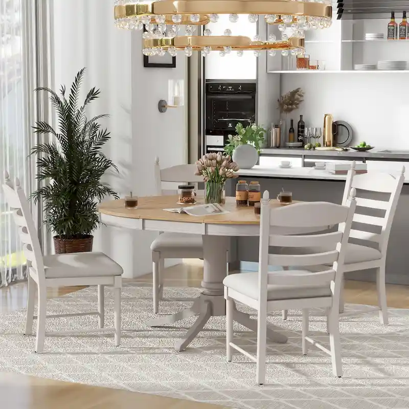 5-Piece Dining Table Set Round Extendable Dining Table and 4 Chairs
