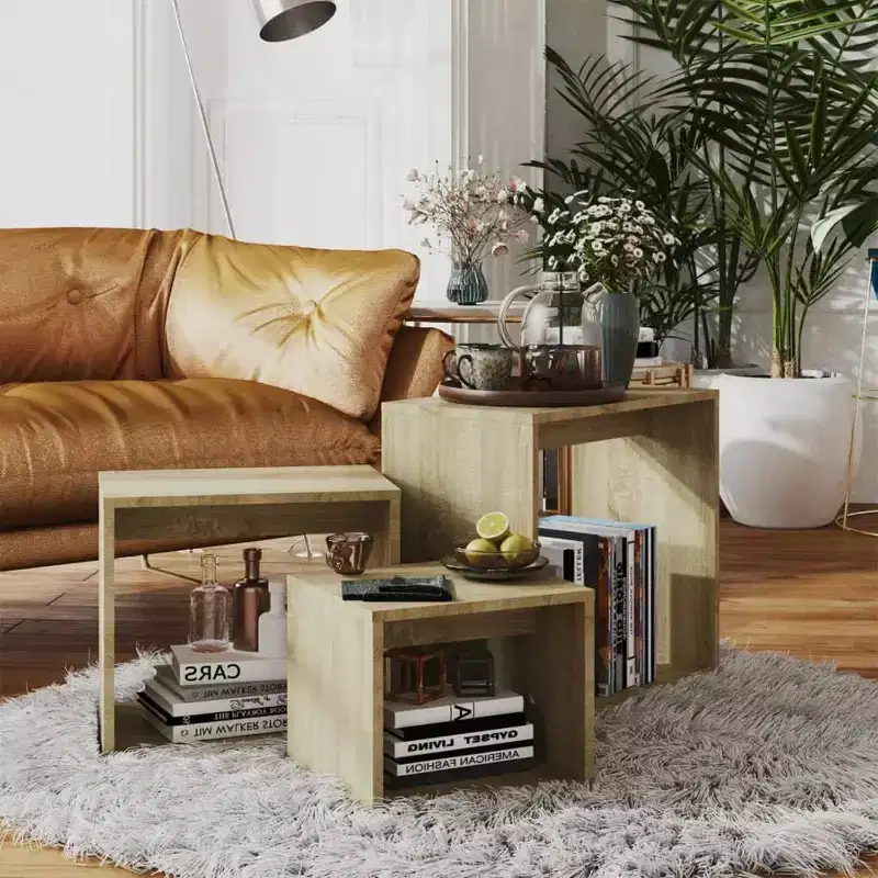 Nesting Table Set of 3 Sonoma Oak Engineered Wood, Small to Medium