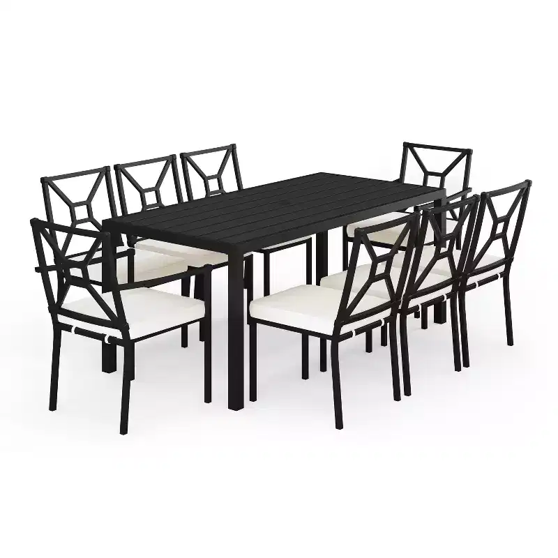 Martha Stewart 9-Piece Steel Patio Dining Set with 8 Stackable Chairs and 71 Table in Black