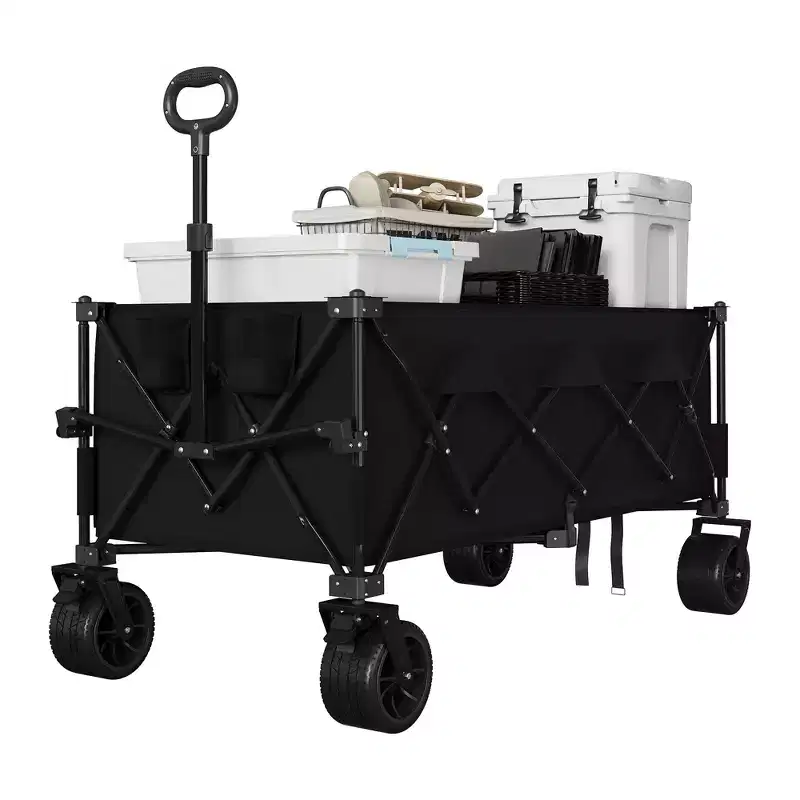 TROPOW Collapsible Utility Wagon Cart with All Terrain Wheels, Heavy Duty Foldable Beach Wagon, Portable Cart for Groceries Sand Camping, Blue