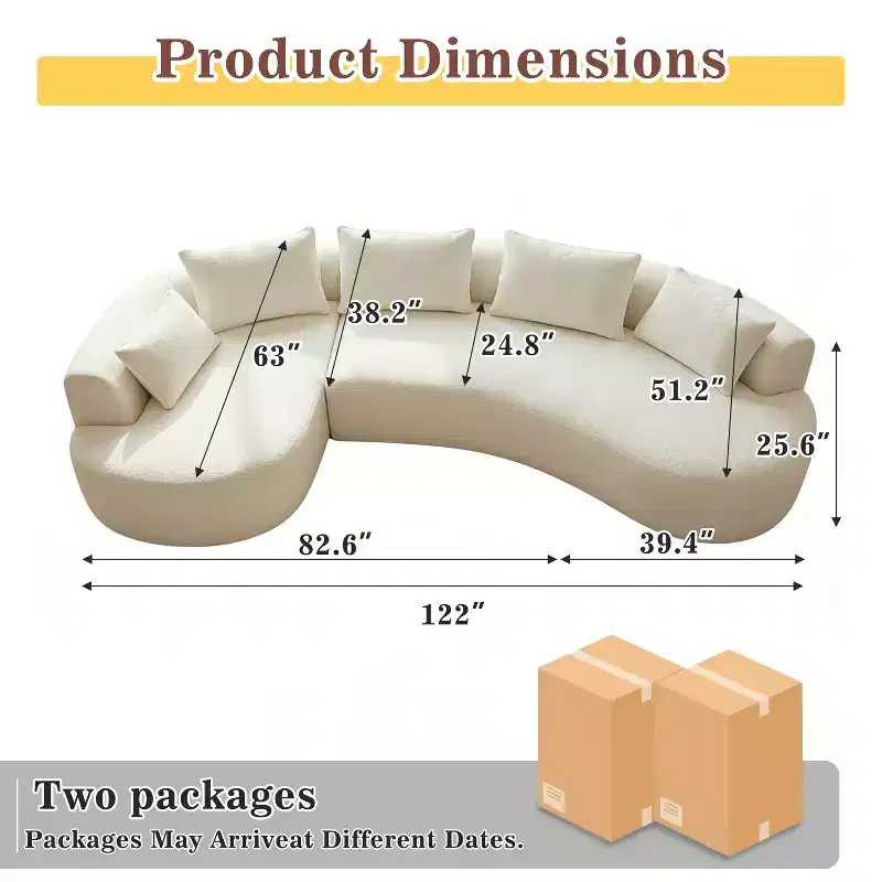 Dyonery 122 Curved Modular Sectional Sofa for Living Room,Modern Oversized Cloud Couch,4-Seater Extra Deep Seat Boucle Boneless Sofa,Easy Assembly