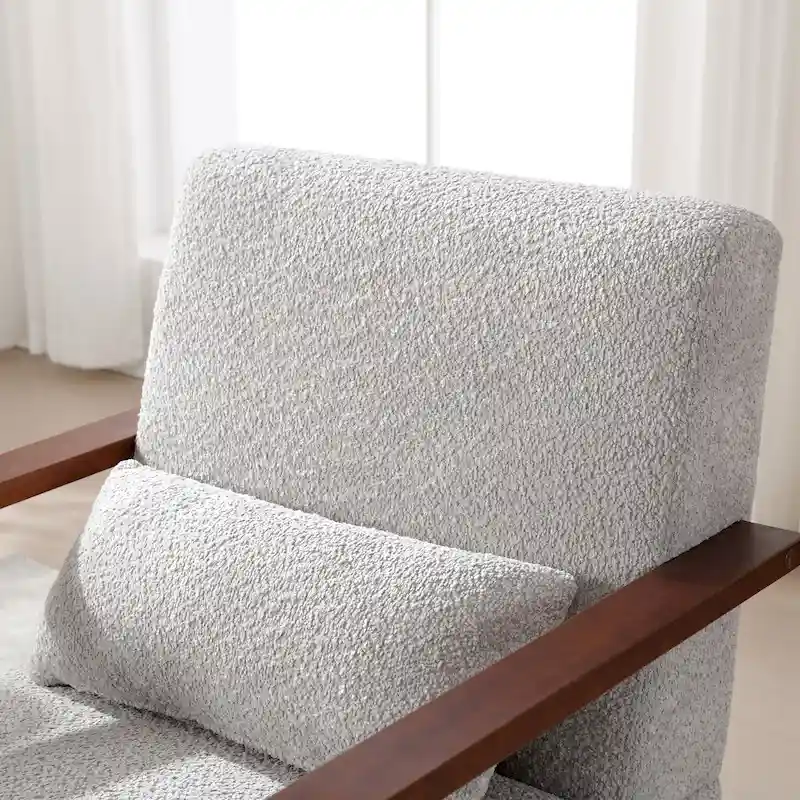 Mid-Century Boucle Upholstered Swivel Armchair With Pillow