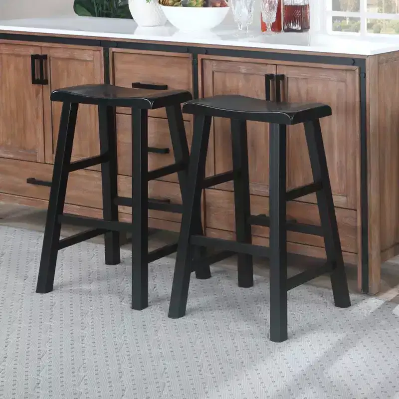 eHemco Heavy-Duty Solid Wood Saddle Seat Kitchen Counter Barstools, 29 Inches, Set of 2