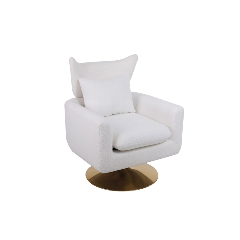 White 29.9 Upholstered 360 Swivel Accent Chair with Iron Base