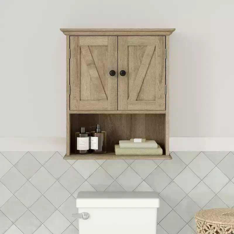 Merrick Lane Wall Mounted Bathroom Medicine Cabinet with Adjustable Cabinet Shelf, Lower Open Shelf, and Magnetic Closure Doors