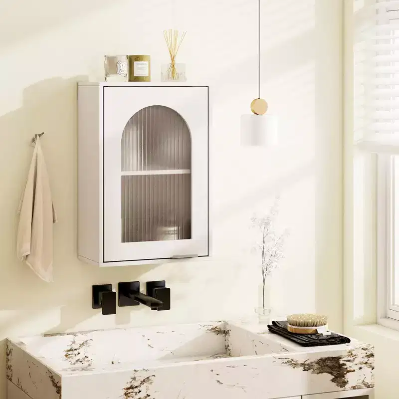 Bathroom Wall Cabinet Medicine Cabinet with Tempered Glass Door & Adjustable Shelf White/Black/Brown/Gray/Natural