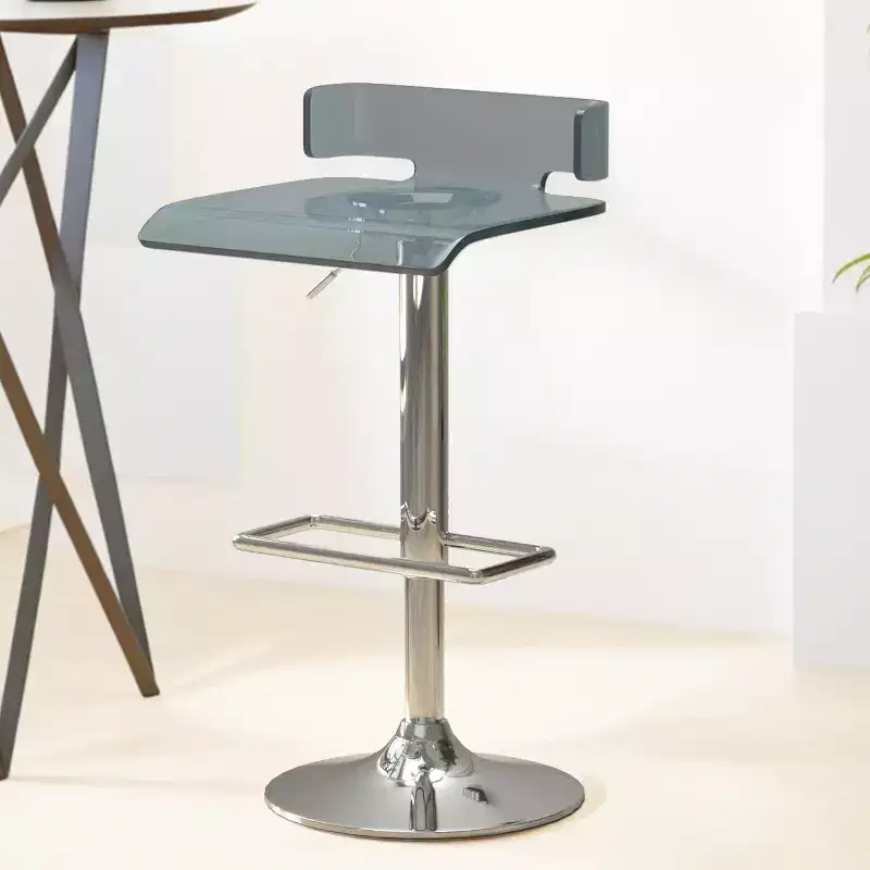 Simple Relax Acrylic Adjustable Stool with Swivel in Gray and Chrome