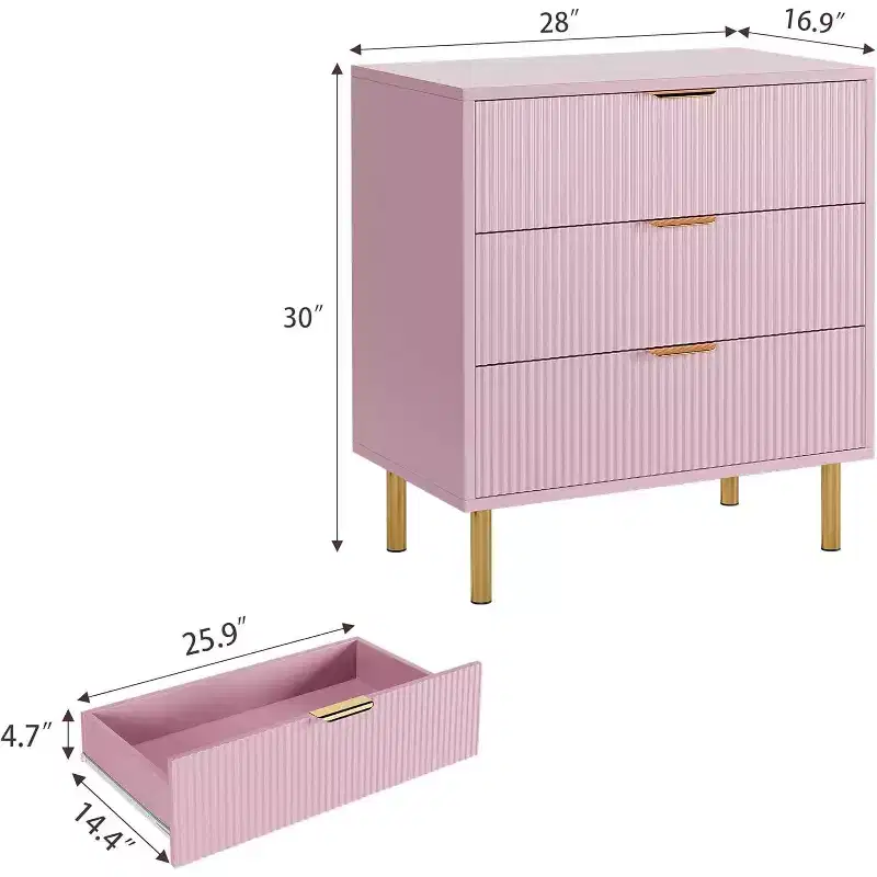 3-Drawer Dresser, Modern Wooden Bedroom Chest of Drawers With Storage Drawers, Farmhouse Style TV Stand for Living Room, Bedroom, Hallway