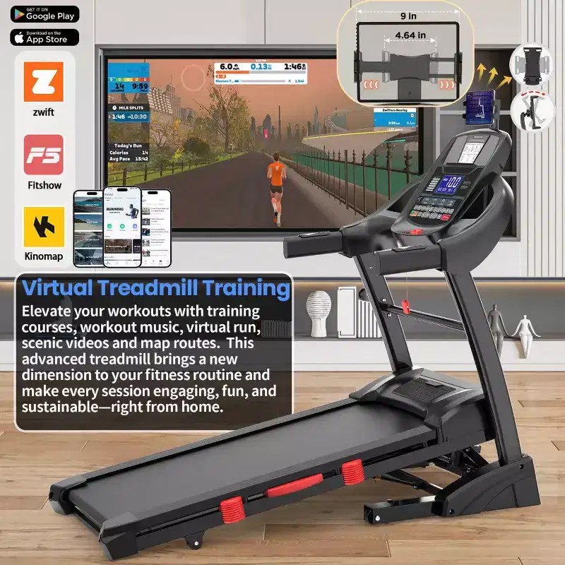 5HP Foldable Treadmill for Home w/ 20% Auto Incline&12MPH,400lbs Capacity,Portable Treadmill,Personalized Workout w/ APP,Running Walking treadmill