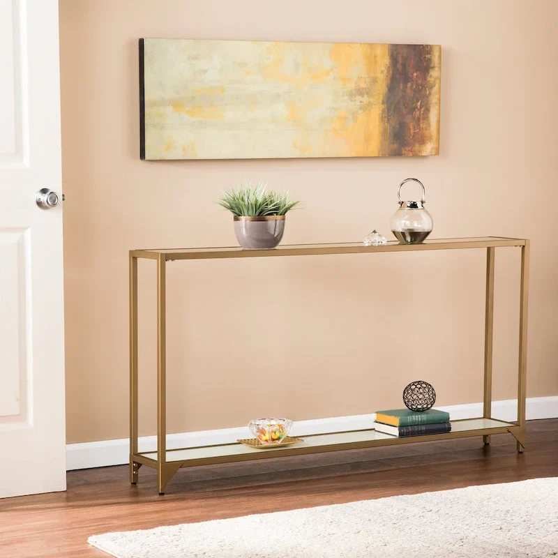 Grant Narrow Console Table with Glass Shelf Display