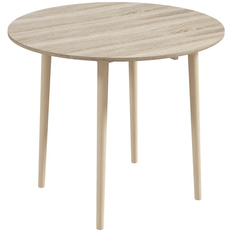 35in Round Folding Dining Table, Collapsible Drop Leaf, Solid Wood Legs, Space-Saving Small Kitchen