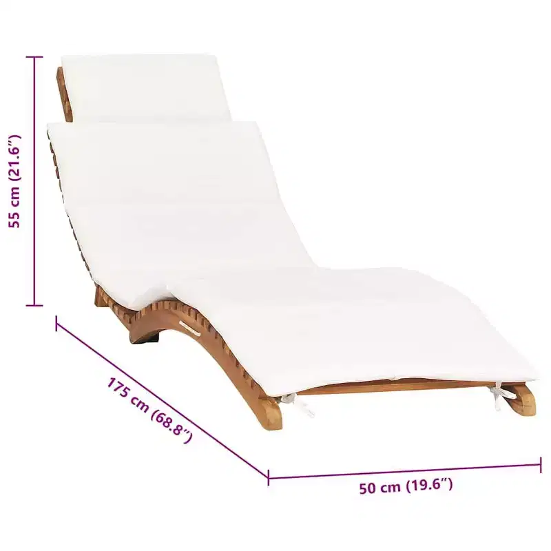 vidaXL Sunlounger Cream White Fine sanded teak hardwood Standard