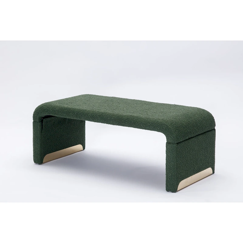 New Boucle Fabric Ottoman Footstool Bedroom Bench Shoe Bench With Gold Metal Legs