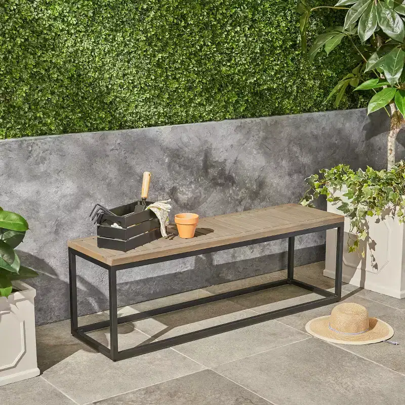 Christopher Knight Home Jeco 54 Outdoor Acacia Wood Bench, Gray/Black