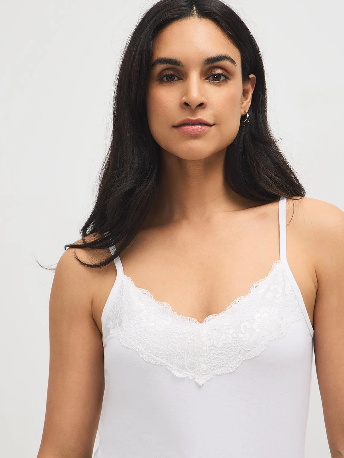Cotton-Blend Tank Top With Lace Trim