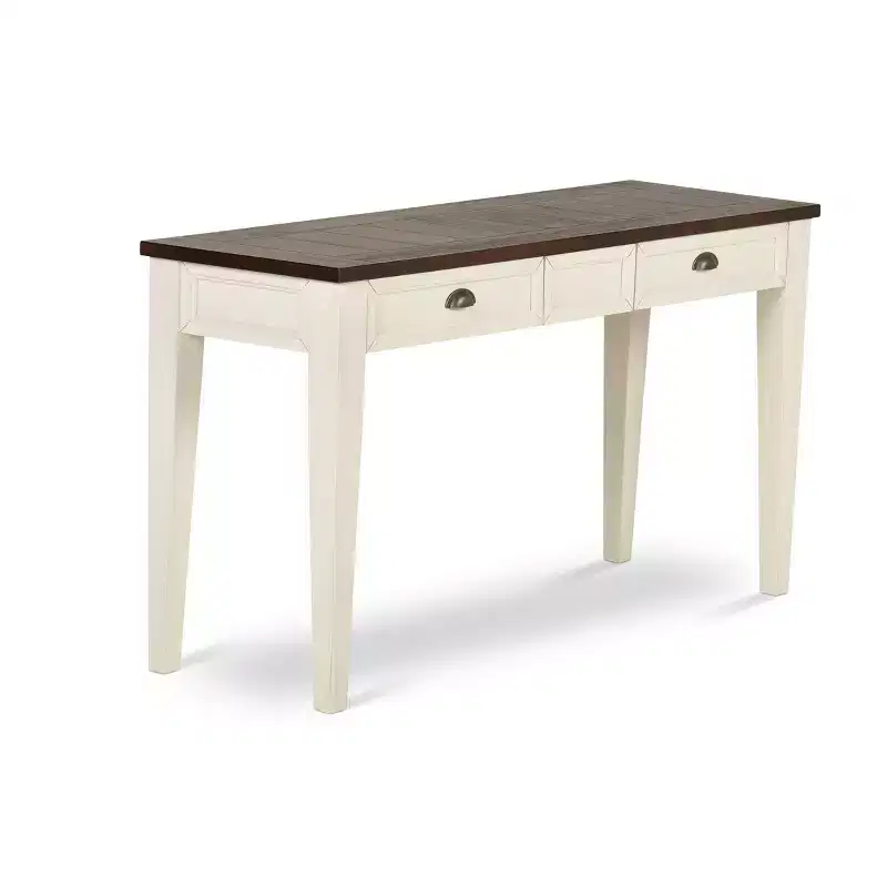 Farmhouse Sofa Table Dark Oak/White: Hardwood Construction, Mango Veneer, Storage Drawers