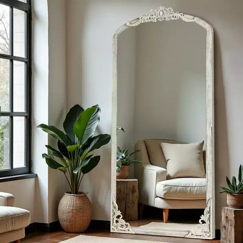 67x28 Classic Arch-Top Full-Body Mirror, White Wood Framed Weather Full-Length Vanity Mirror for Bathroom, Bedroom Entryway, Living/Dressing Room
