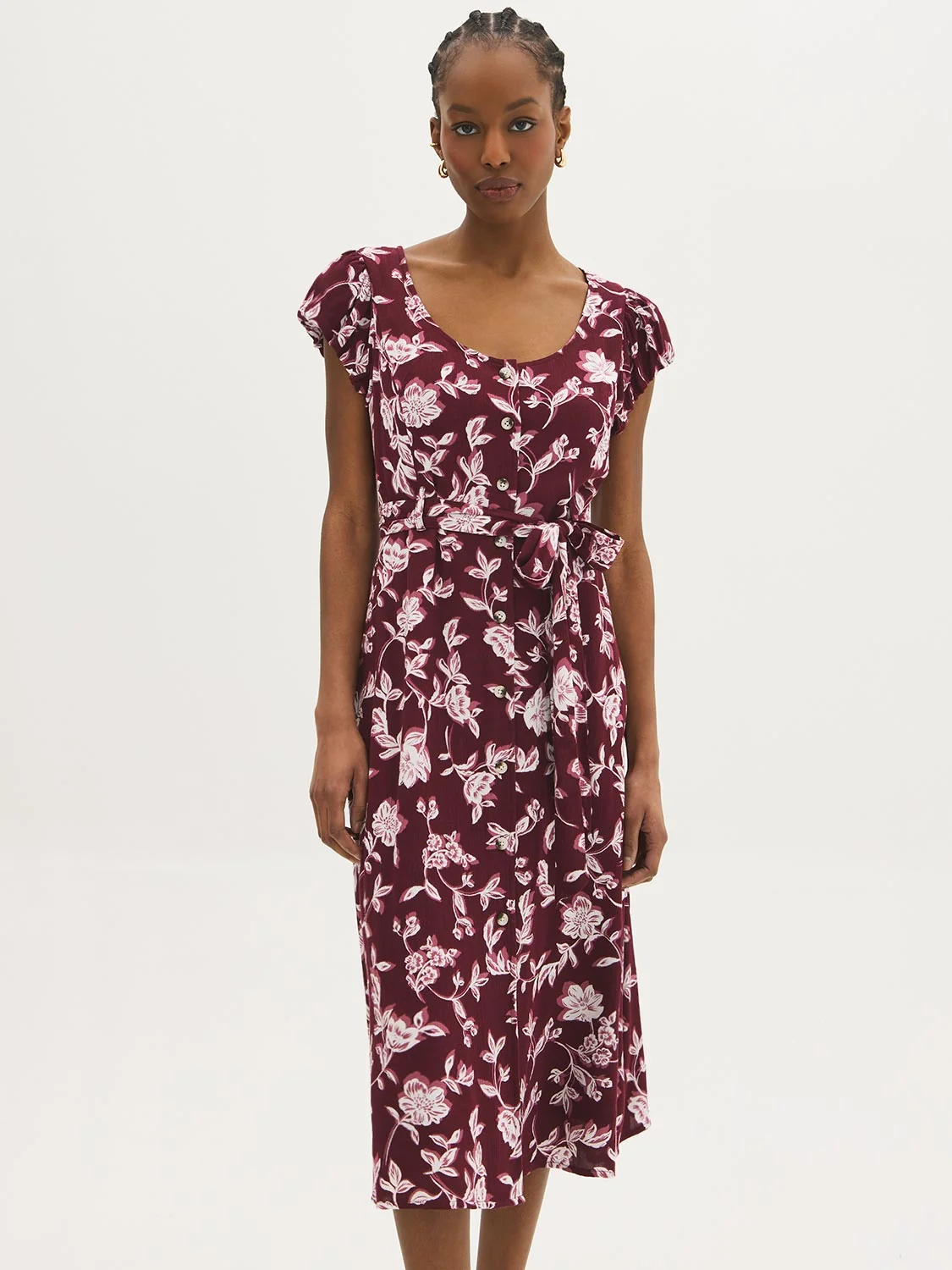 Floral Print Button-Front Midi Dress