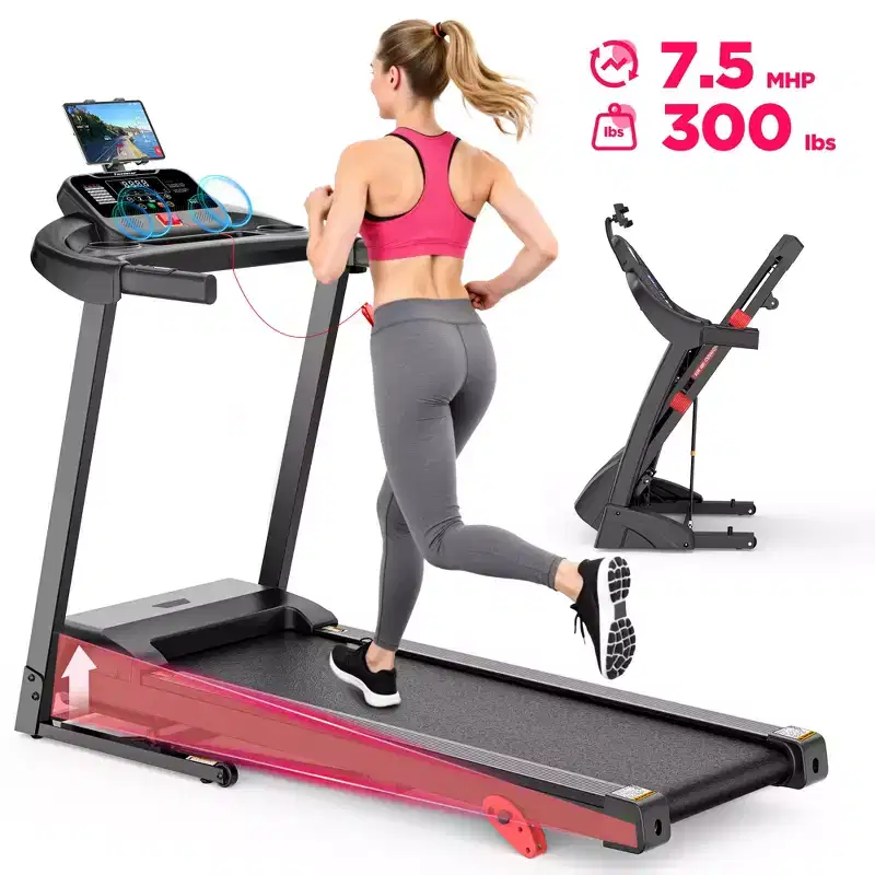 Folding Treadmill for Home with 3-Level Adjustable Incline, 3HP Quiet Motor, 7.5MPH Speed, 300 lbs Capacity, Walking & Jogging Exercise Machine