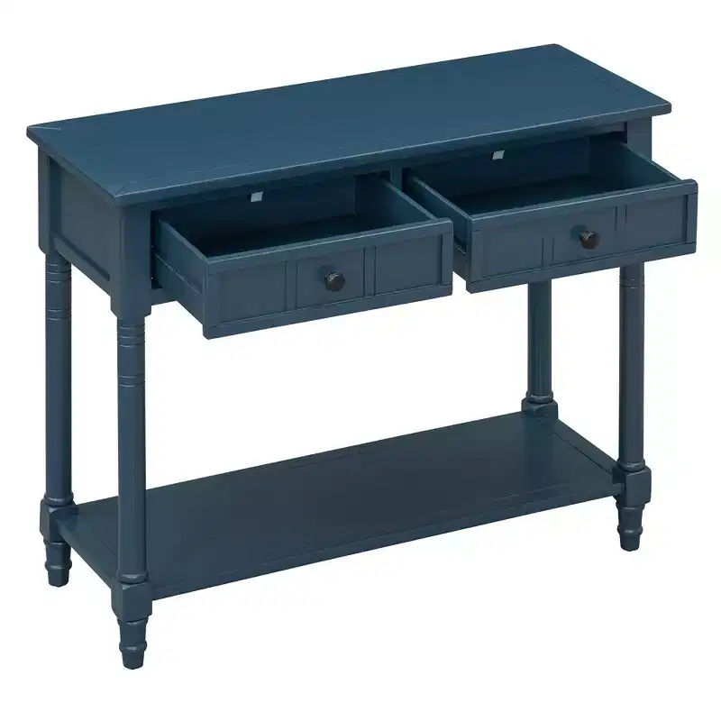 Traditional Entryway Console Table with 2 Drawers and Bottom Shelf, Solid Pine Wood