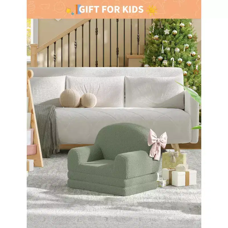 Kids Sofa Chair, 2-in-1 Convertible Toddler Sofa Lounge Chair, Comfortable Folding Teddy Flannel Children's Sofa Bed, for Playroom, Bedroom, Nursery