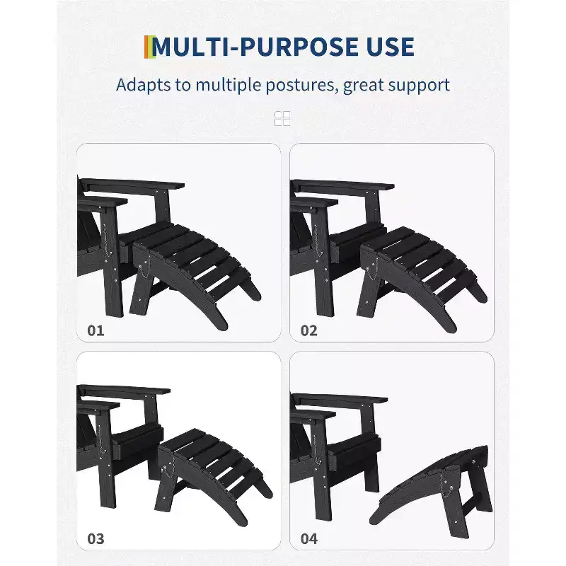 1 pc HDPE Folding Adirondack Ottoman Foot Rest, All-Weather Outdoor Footrest with Cup Holder, Easy Care, for Patio, Porch, Lawn, Poolside, Fire Pit