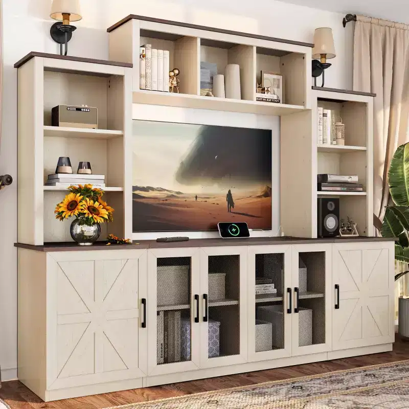 Modern TV Stand for 55-Inch TV with Charging Station, Media Console with Large Storage Cabinets, Entertainment Center for Living Room-Panipeachy