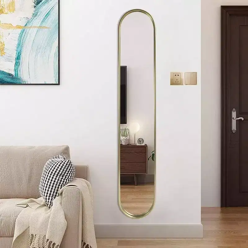 Gold Full Length Oval Mirror with Metal Frame for Entryway Hallway Living Room 44 Inch X 8 Inch Gold Color Sleek Design Elegant