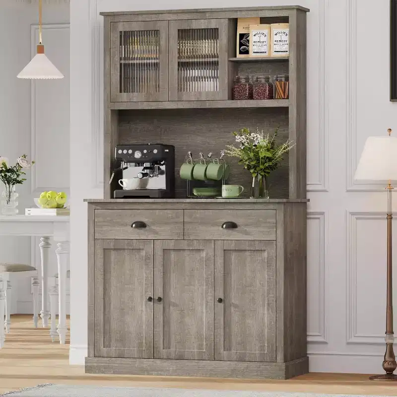Particle Board 5-Door Kitchen Pantry Cabinet with Microwave Stand 39.4