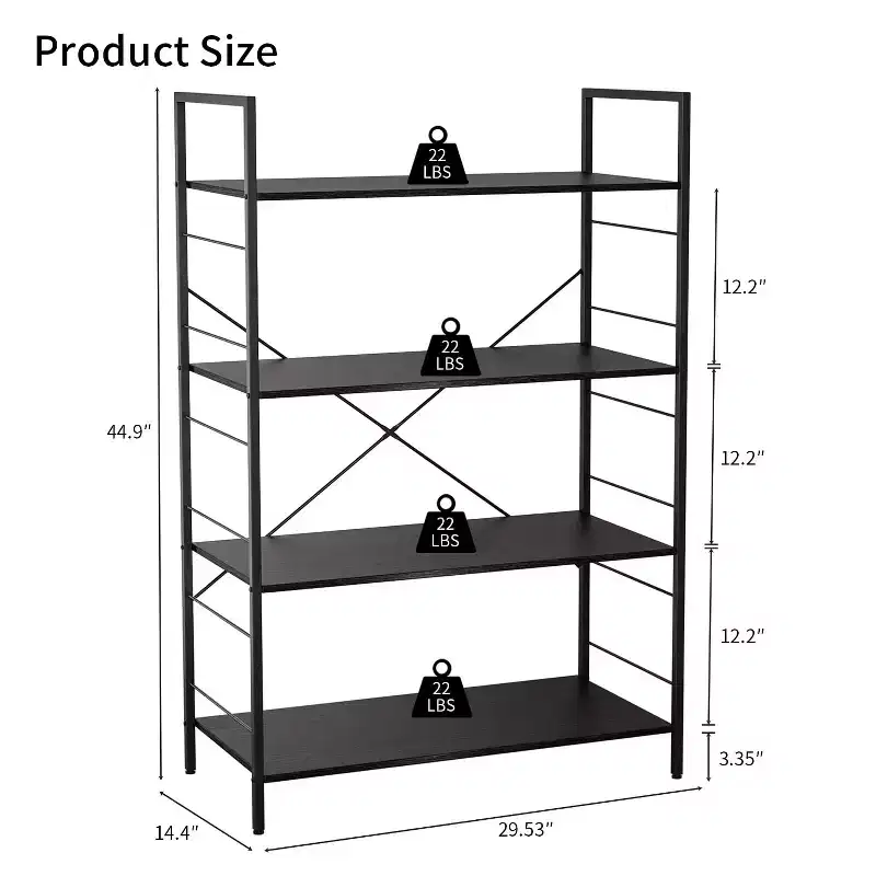 45-inch modern simple bookshelf, 4-layer wooden bookshelf, multifunctional shelf suitable for living room and bedroom