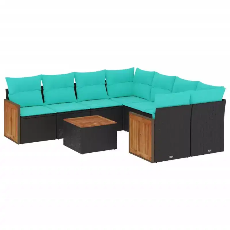vidaXL 9 Piece Patio Sofa Set with Cushions Black Poly Rattan