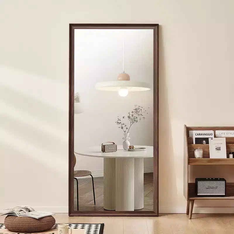 Full-Length Floor Standing or Wall-Mounted Mirror with Wood Frame, 32*70