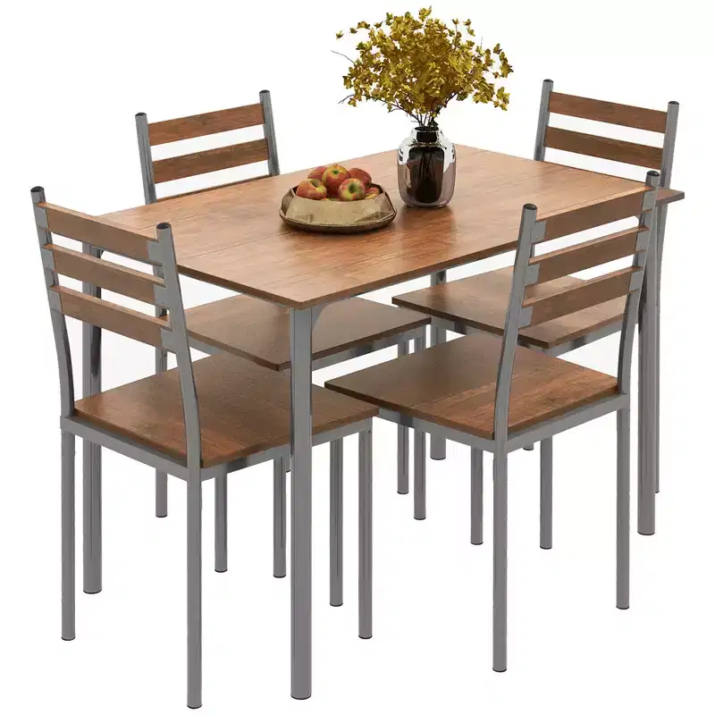 HOMCOM Modern 5-Piece Wooden Counter Dining Kitchen Table Set, 1 Table 4 Chairs Metal Legs, Suitable For Outdoors