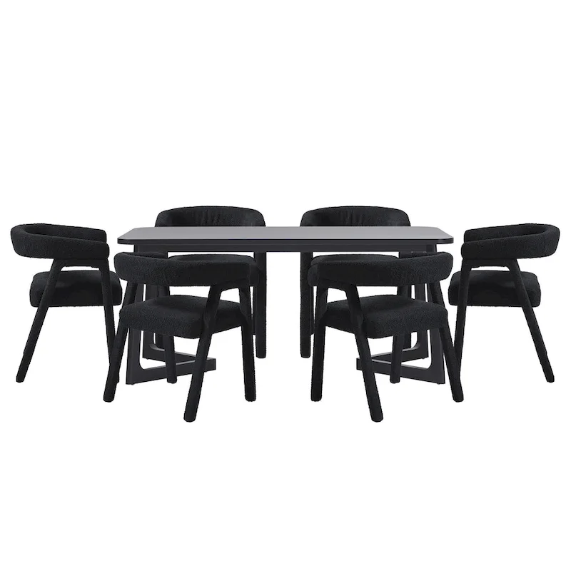 Solid Wood Dining Table w/ Full Fabric Chairs