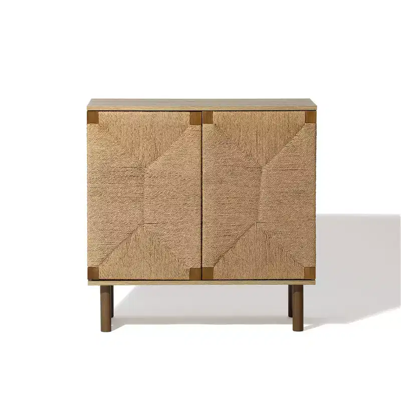 Mid-Century Modern Rope 2-Door Cabinet | Wood Legs | Adjustable Shelves | Natural