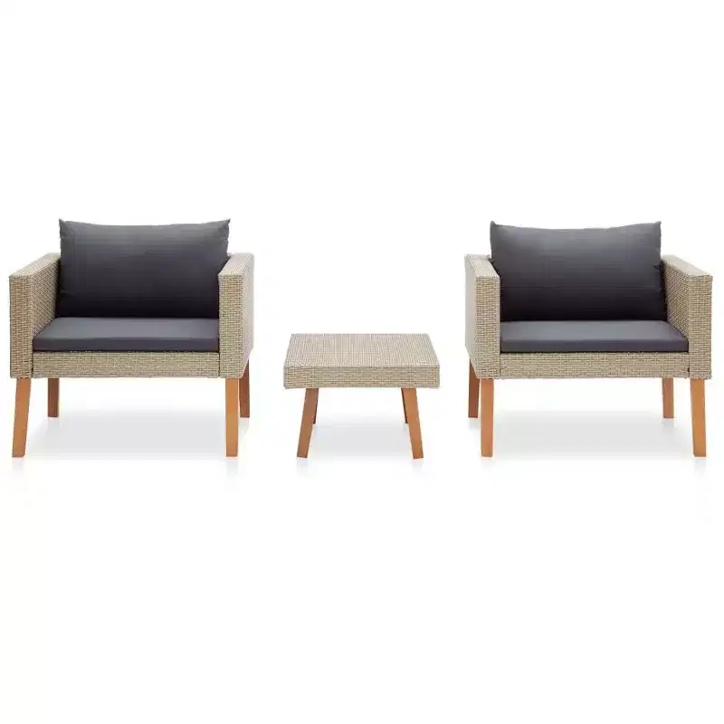vidaXL Patio Furniture Set 3 Piece Patio Sofa with Coffee Table Poly Rattan