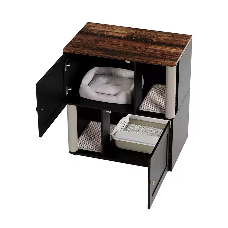 Double Cat Litter Box Enclosure for 2 Cats  Hidden Dual Litter Cabinet, Mark Mats & Sisal Post, Dog-Proof Modern End Table, Large Storage Cat House