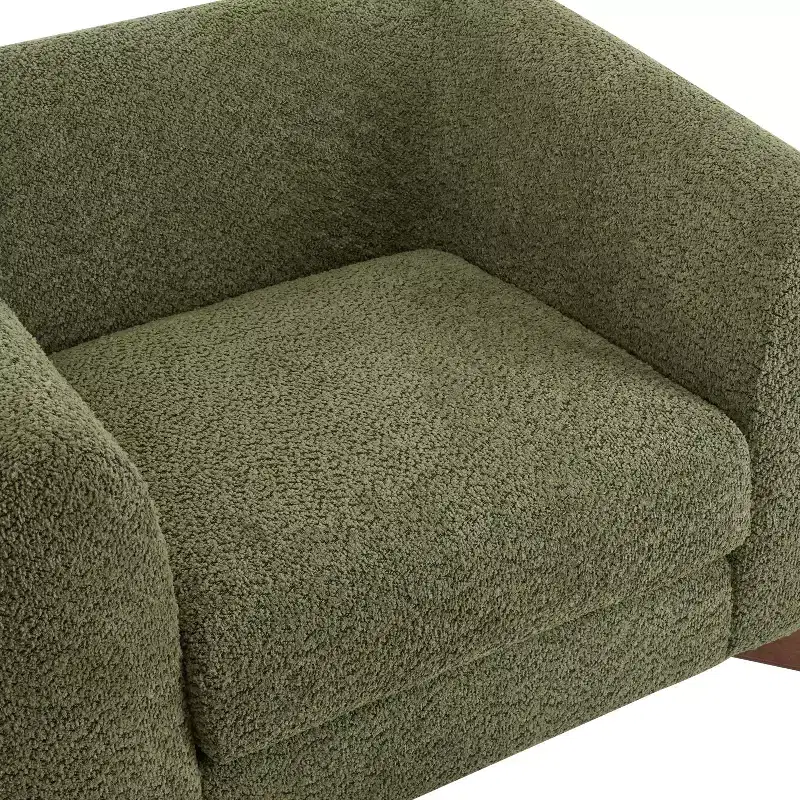 Birch Wood Boucle Upholstered Club Chair