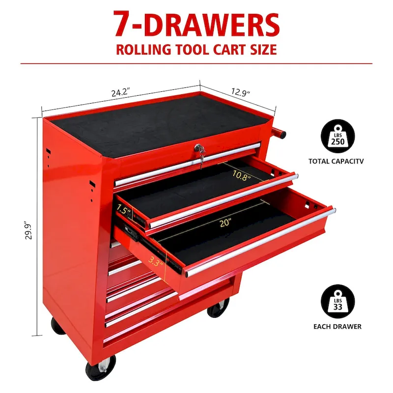 Rolling Tool Chest, Tool Chest with 7 Drawers & Wheels