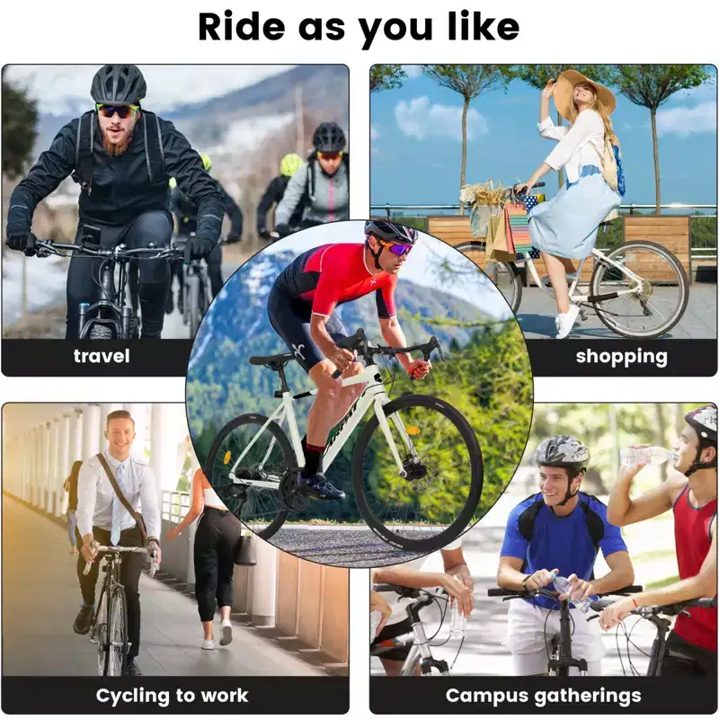 NAYSAYE 700C Road Bike 16 Speed Lightweight Aluminum Frame Bicycle with Dual Disc Brakes for Men and Women, 68*18*37.5