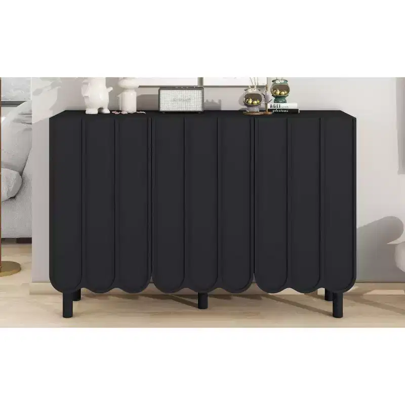 Okak Minimalist Sideboard Buffet Cabinet with Storage and 5 Solid Wood Legs, Shoe Cabinet with Adjustable Shelf for Living Room Kitchen