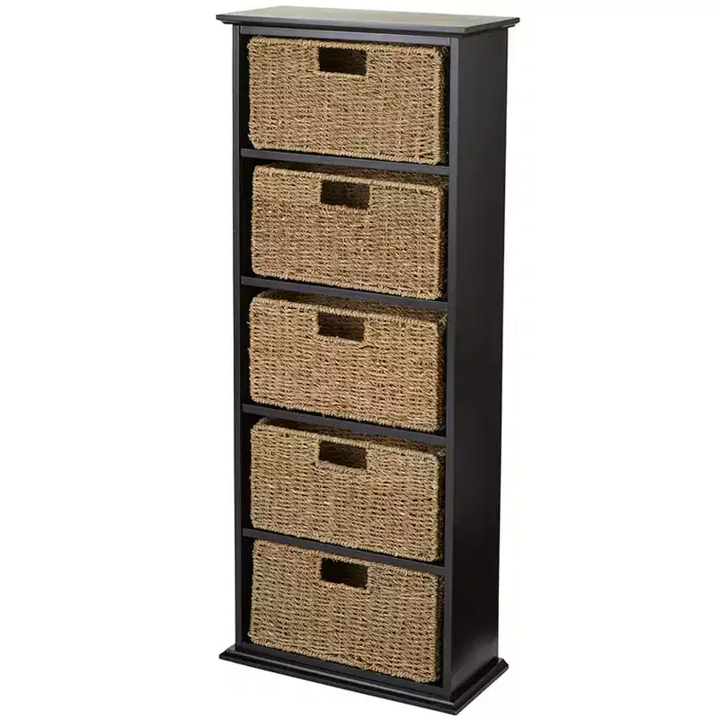 Wooden Shelving Unit with Seagrass Drawers
