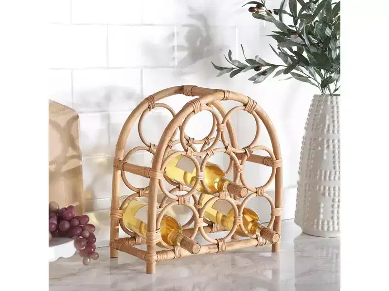 Rattan Bottle Rack - Natural, Holds 8 Bottles