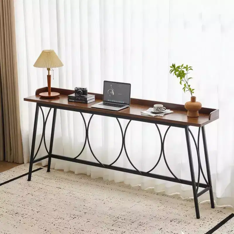 82.28in High Top Modern Bar Table for Home Bar Coffee Station Kitchen Dining and Console Use in Brown