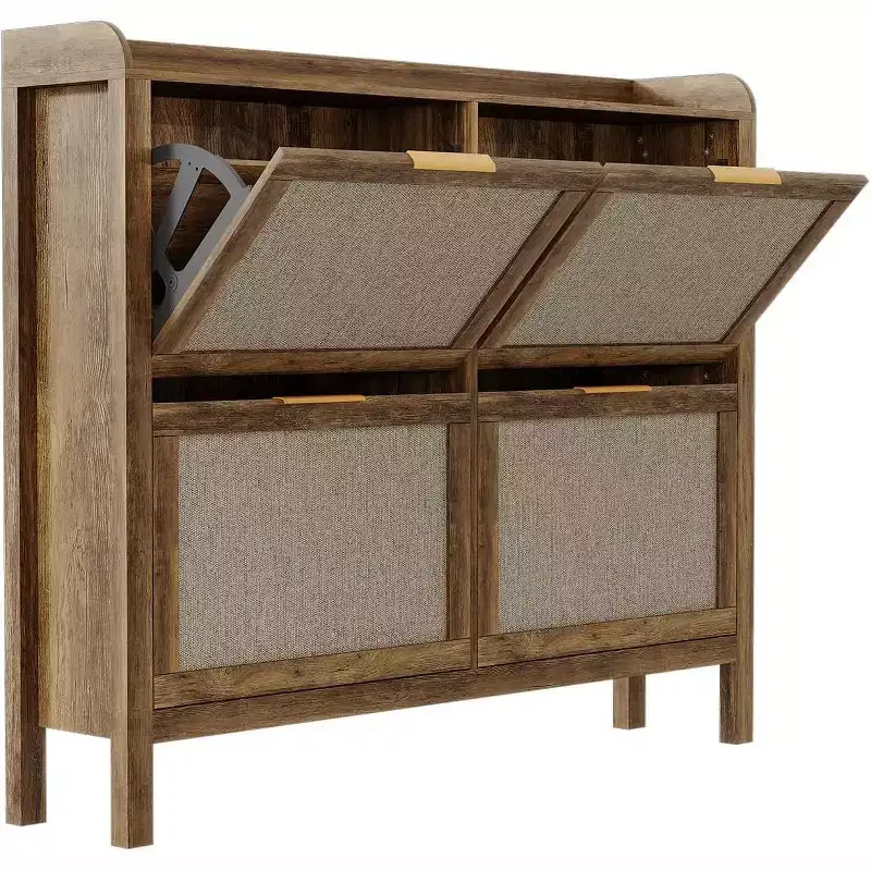 Garvee Rattan Shoe Cabinet,47 Freestanding Narrow Entryway Organizer with 4 Turn over Drawers, Adjustable Shelves, Holds 32-50 Pairs
