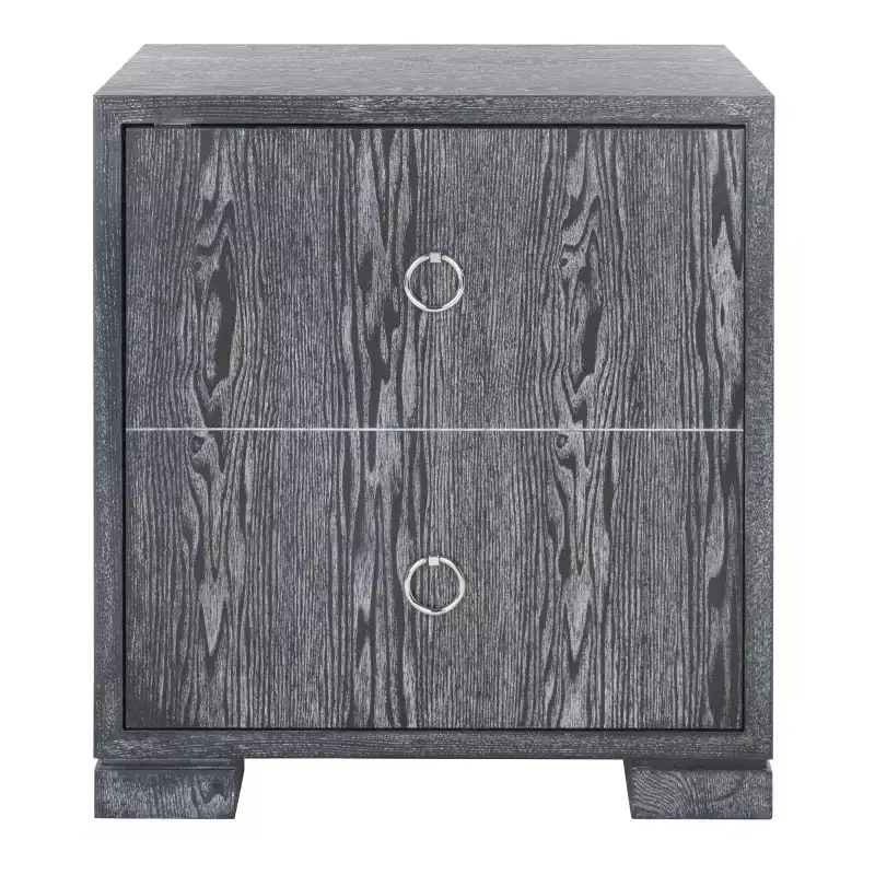 Lacquer Chest Nightstand, Black Cerused Oak Finish, MDF & Zinc Alloy, 500 lb Capacity