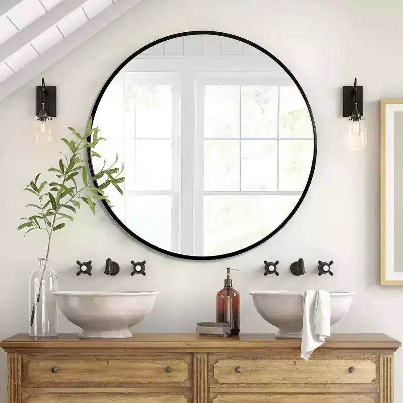 42 Inch Round Bathrrom Wall Mirror, Premium HD Glass, Anti-Rust Aluminum Frame