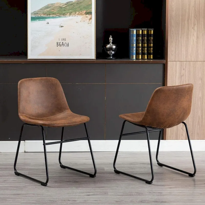 Synthetic Leather Upholstered Dining Chairs Armless with Metal Frame UC-13BRN (2 Pcs)