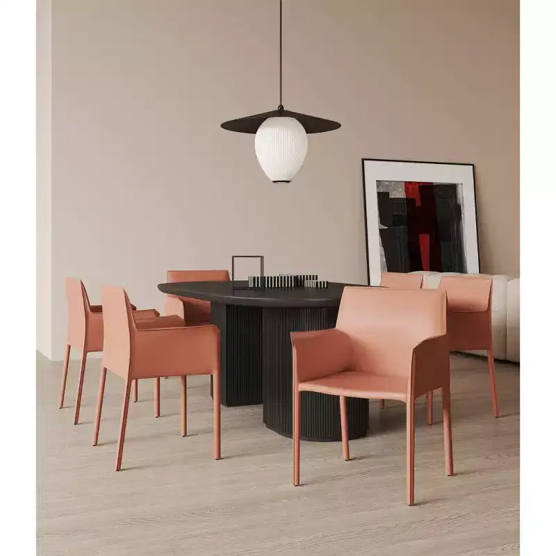 Saddle Faux Leather Armchair Modern Dining Chair Metal Frame Fully Assembled